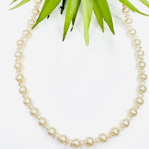 Vintage 60’s Marvella Cream Faux Pearl and Aurora Borealis Beaded Necklace 15.5"
